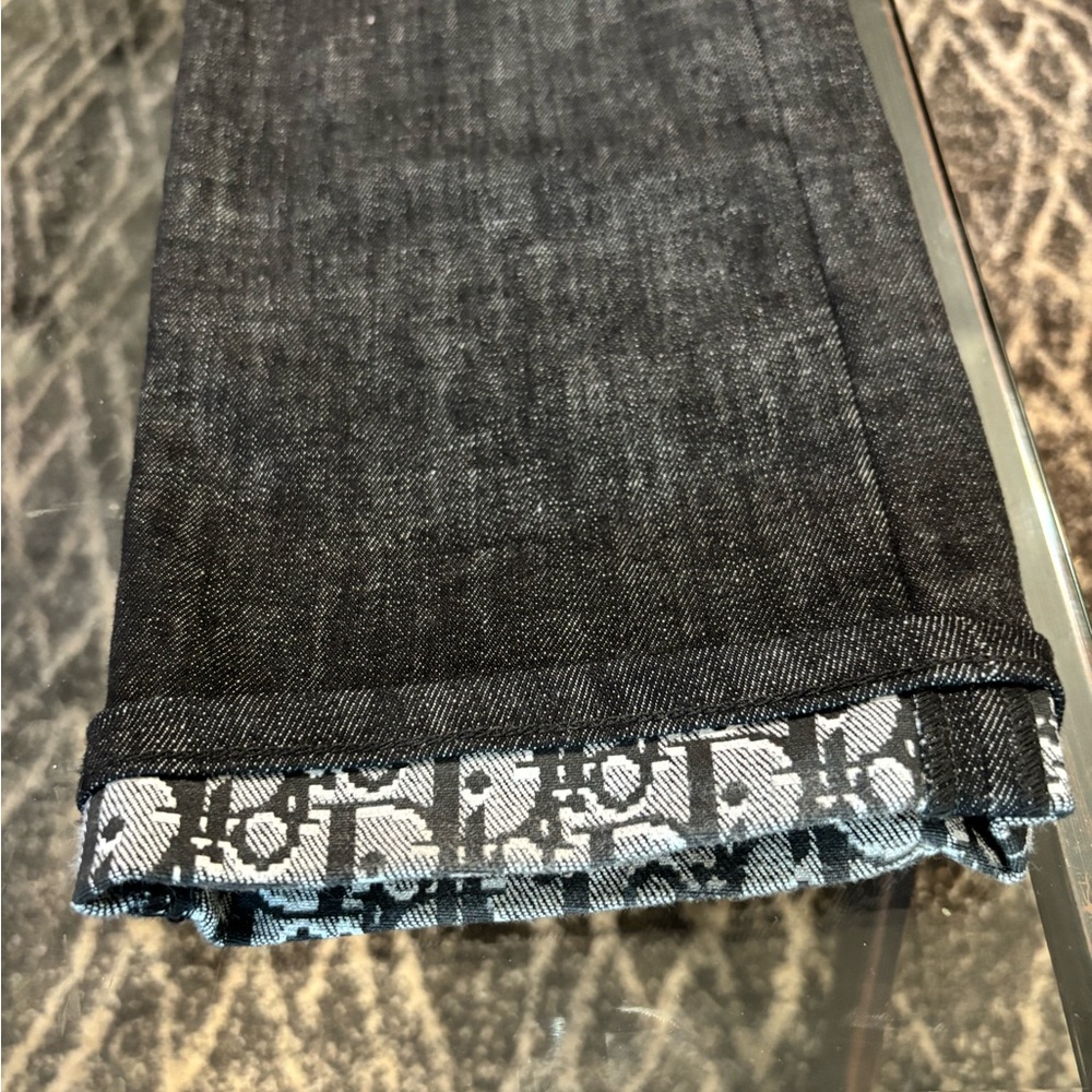Christian Dior Black Denim Jeans with Patterned Cuffs